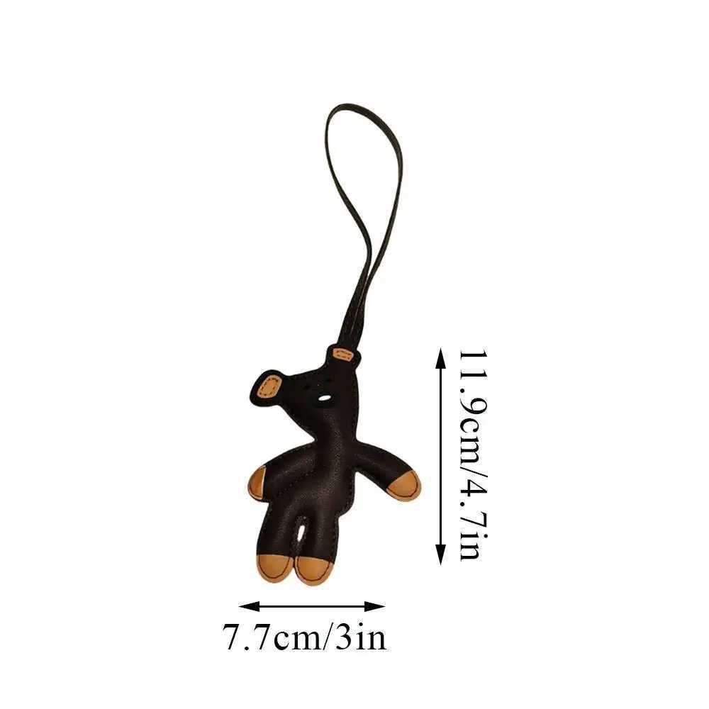 Vintage Bean Bear Keychain PU Leather Animals Keyring Hanging Ornament Backpack Handbag Charm For Men Women Korean Bag Charm Y2kW251029