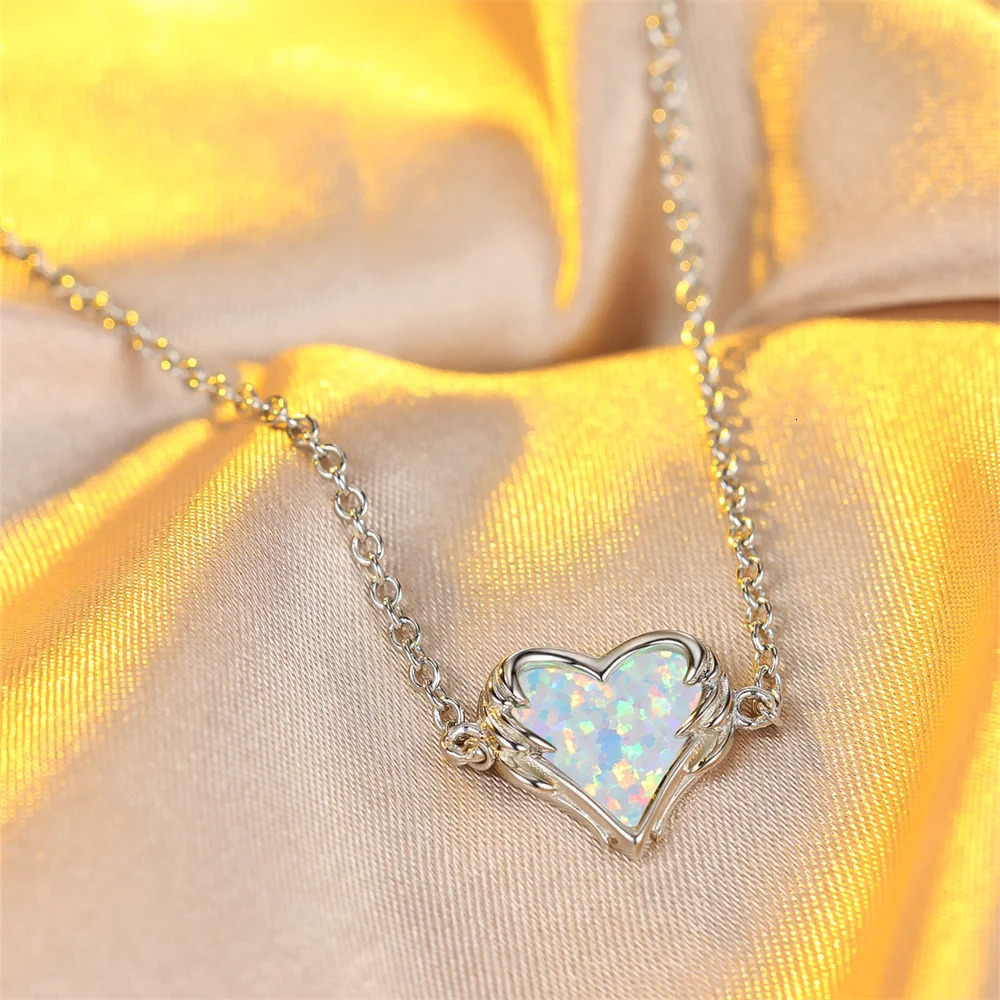 Romantic Love Heart Stone White Blue Fire Opal Chain Bracelets For Women Real 925 Sterling Silver Wedding Jewelry Valentine Gift 251024