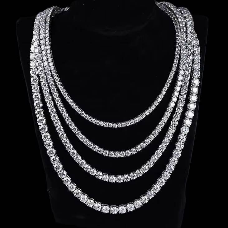 Moissanite tennis necklace3MM 4MM 5MM Moissanite Tennis Chain Hip Hop Iced Out D Color VVS 925 Sterling Silver Moissanite Tennis Necklace