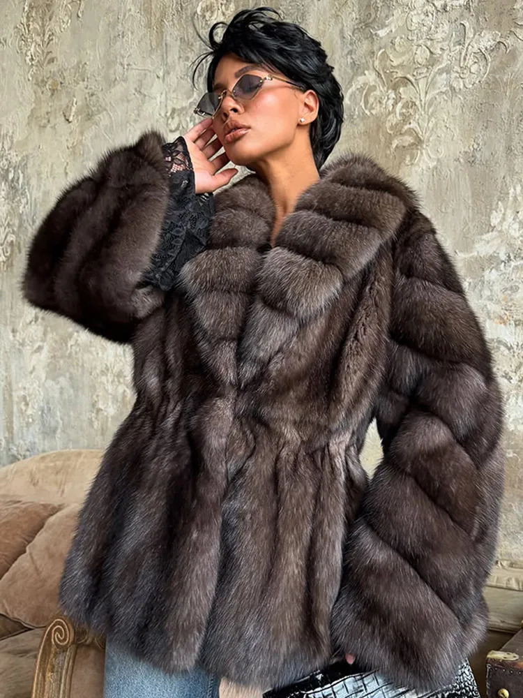 Women Fluffy Faux Fur Coat Fashion Lapel Long Sleeve Loose Pleated Jackets 2025 Winter Female Chic High Street Outerwear 251029