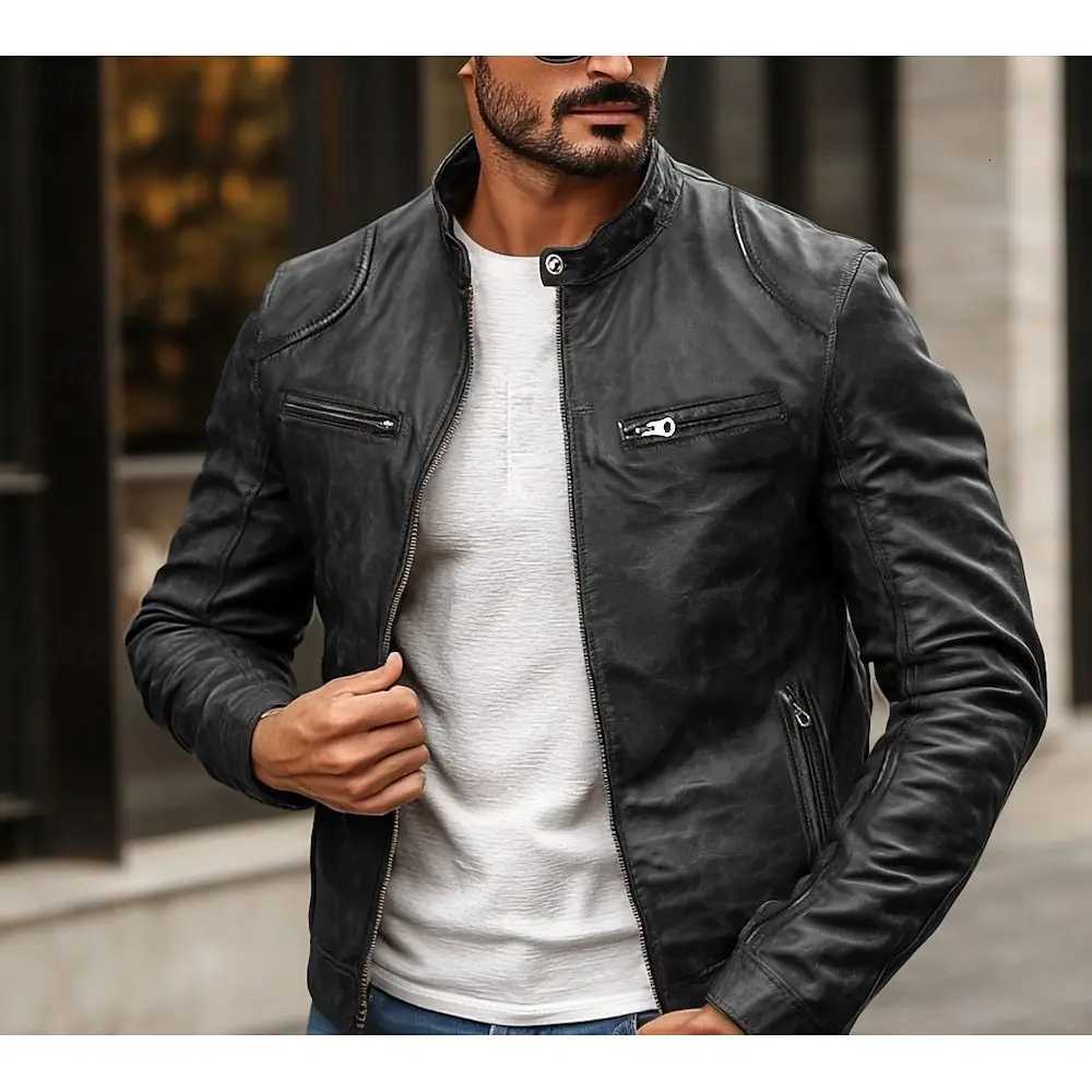 Foreign trade mens clothing mens leather jacket mens youth stand collar punk mens motorcycle leather jacketT251029