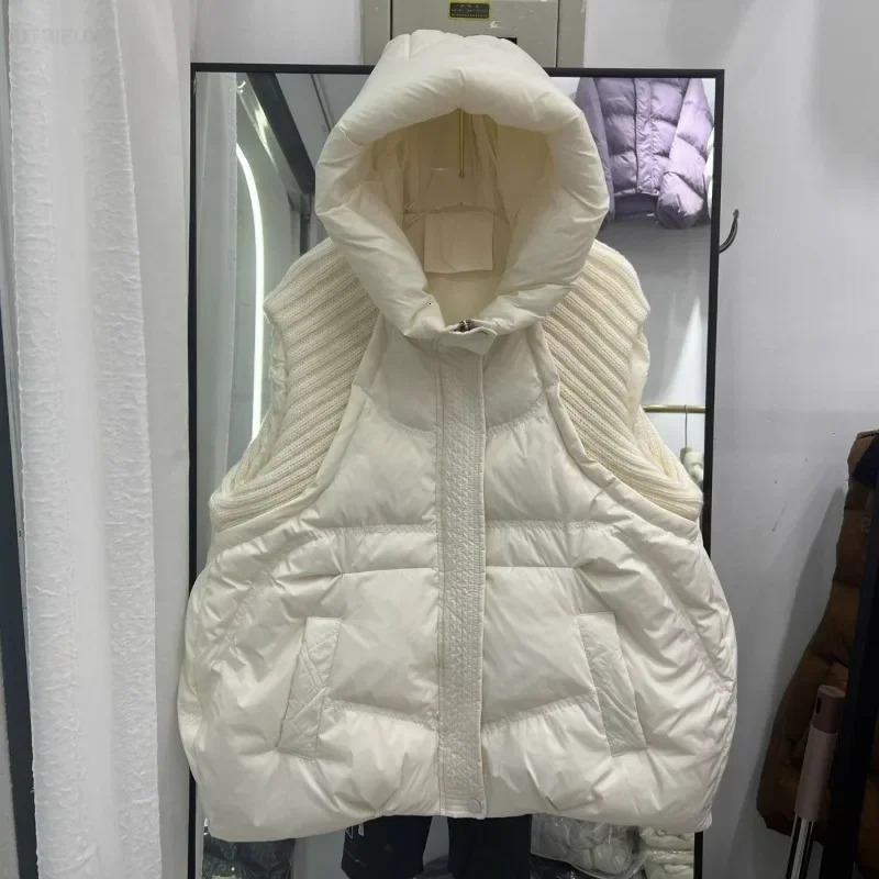 Autumn Winter Thickened Thermal Cotton Vest Fashion Knit Patchwork Korean Style Outerwear Warm Sleeveless Waistcoat for Women 251027