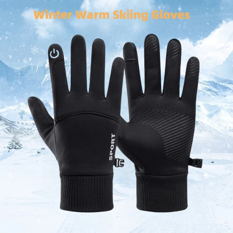 Black Winter Warm Full Fingers Waterproof Cycling Outdoor Sports Running Motorcycle Ski Touch Screen Fleece Gloves 251013