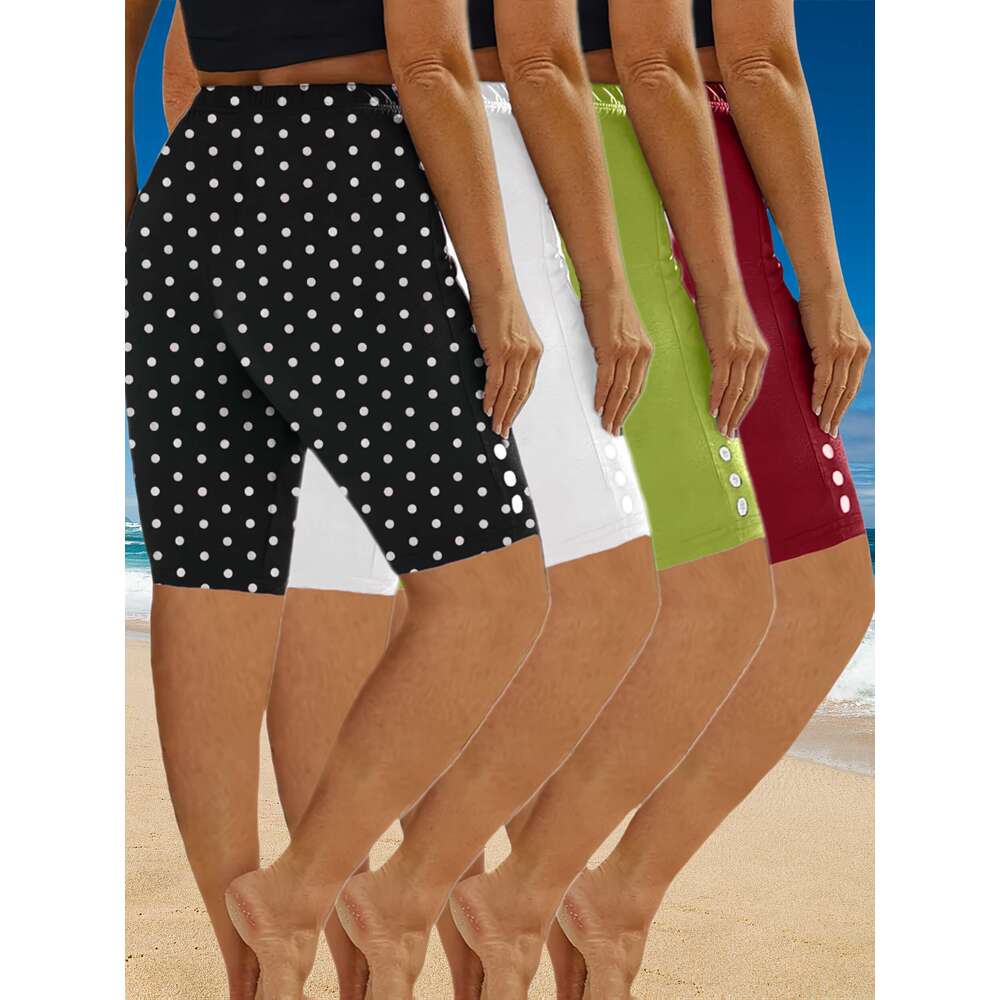 4pcs Plus Size Women'S High Waisted Shorts Stretchy, Button-Decorated, Casual Pants Fiess, Yoga, Running - Ideal for Everyday, Wear, Holiday Wear