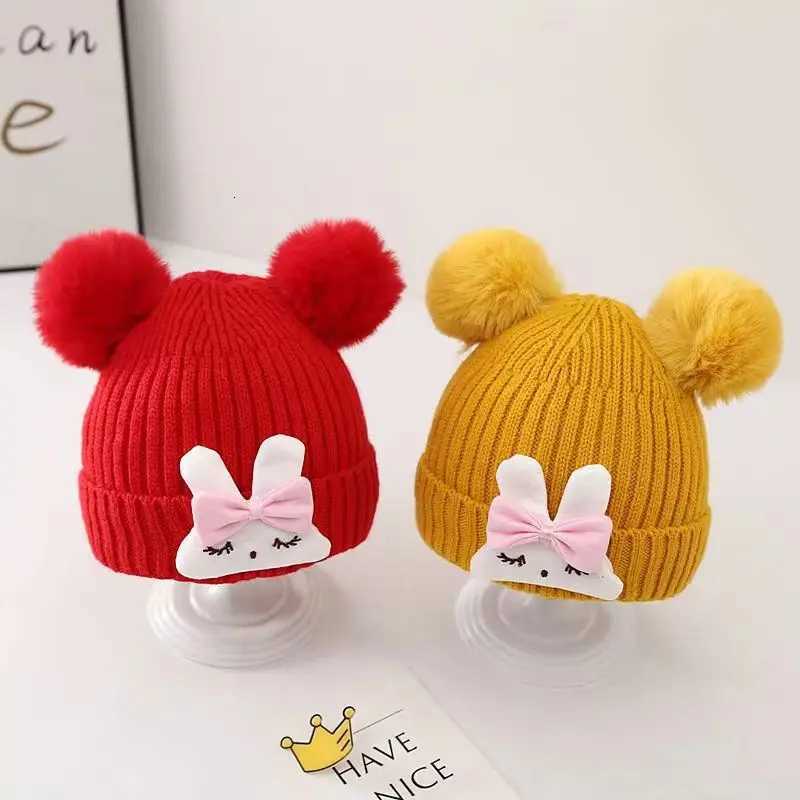 Pink Rabbit Baby Knit Hat Cute Pompom Infant Pullover Cap Princess Girls Winter Warm Plush Beanie 424Month Kids Crochet Bonnet251028