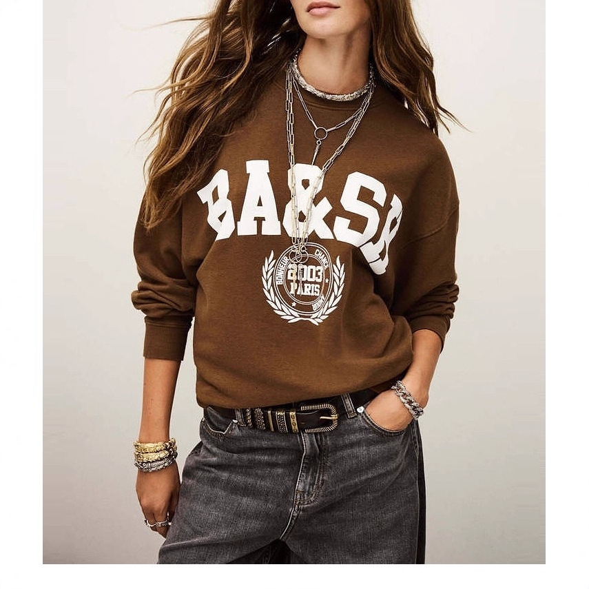 Autumn new fashion badge letter printed sports shirt, French designer classic women's round neck looped top