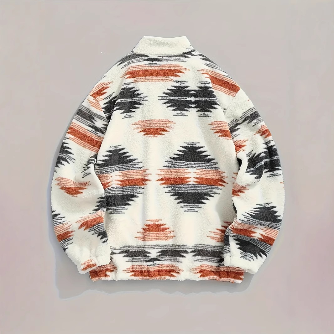 Autumn and Winter New Printed Bohemian Zipper Plush Jacket Designer Women's Sportswear