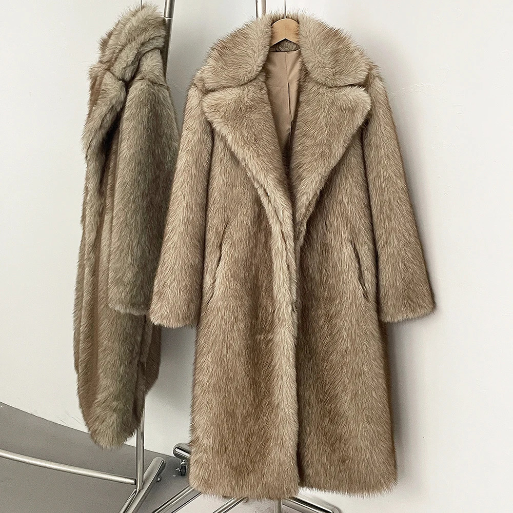Factory Winter Clothes Women Long Warm Faux Fur Jacket Sleeve Artificial Fox Coat Female y Lady 251028