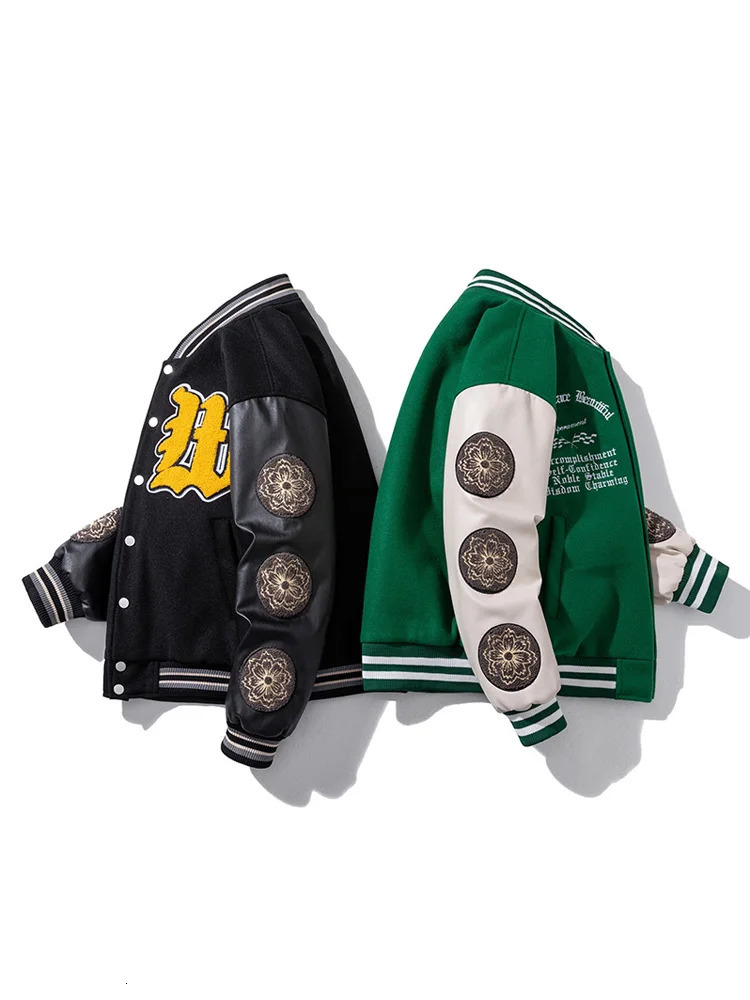 Vintage Varsity Jacket Men Winter Letter Embroidery Baseball Women Leather Sleeve Fashion Casual Woolen Coat Green Parka 251028