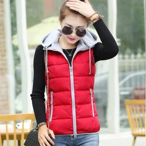 Woman Jacket Vest Autumn Winter CottonPadded Coat Vest Female Hooded Cotton Jacket Chaleco Mujer 251029