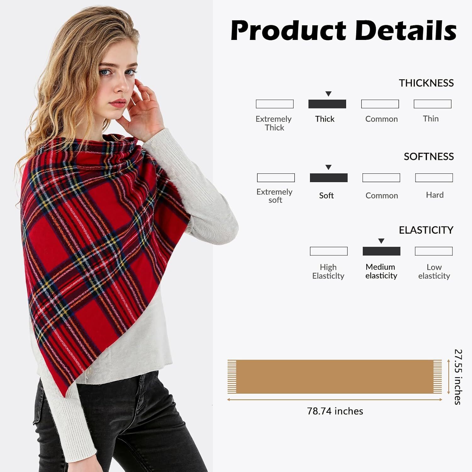 Custom Winter for Women, Scottish Checked Scarf Cashmere Feel Christmas Long Oversized Fashion Scarves