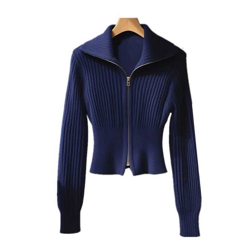 Fashion Zipper Knitted Cardigan Sweater Women Tops Autumn Winter 2025 New HighEnd Long Sleeve Slim Knitwear Jacket Female B754T251028