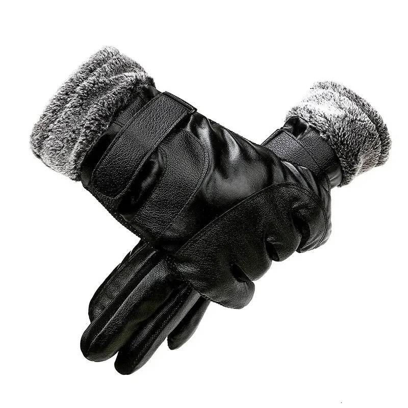 Leather Gloves Mens Winter Fleece Thickened Warm Touch Screen Windproof Waterproof Driving Motorcycle Riding Womens Win 251013