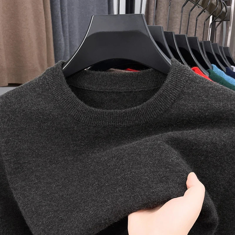 2025 Mens Casual Sweater Round Neck Long Sleeve Knitted Sweater Diamond Pattern Fashion Versatile Top 251029