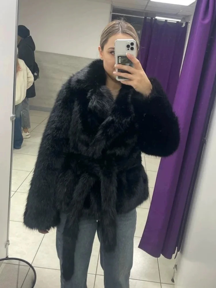 2025 Solid Winter Thicken Faux Fur Coats For Women Warm Long Sleeve Turn Down Collar Coats Chic Loose Jacket Street Tops 251029