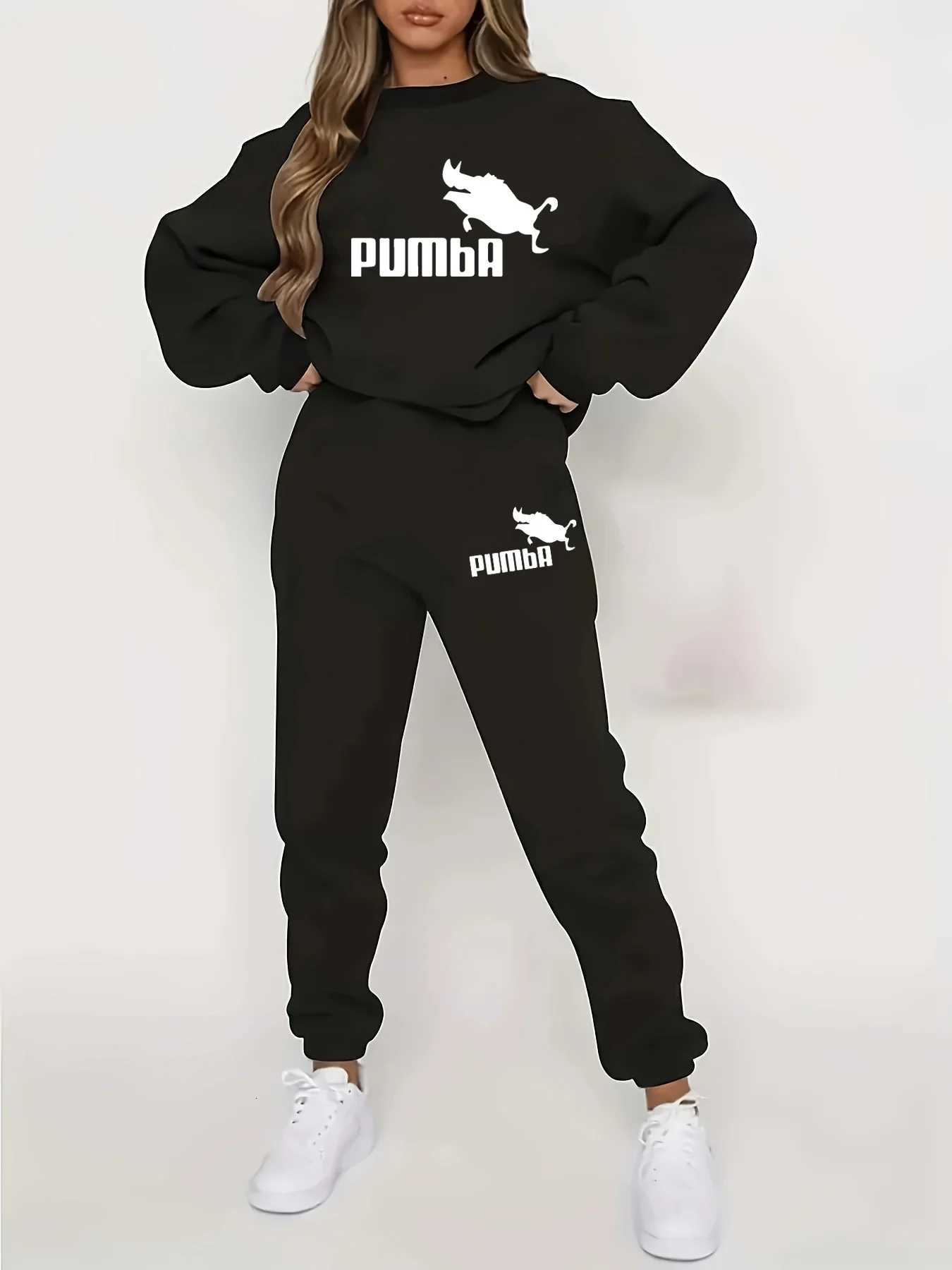 luxeryWomens autumn and winter hiphop strt casual letter pattern printed round neck sports shirtsports pants set warm clothing designer C251029