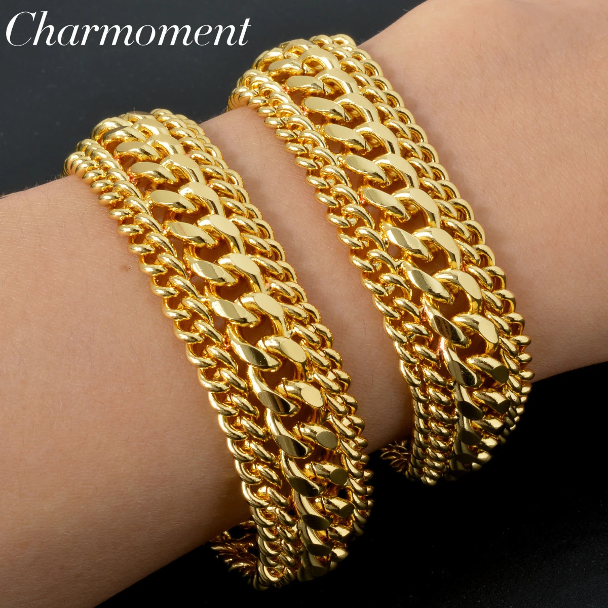 20MM Big Wide Chain For Men Women Bracelet Gold Plated Double Weaving Rolo Cable Curb Link Catenary Chain Valentines Day Gift 251028