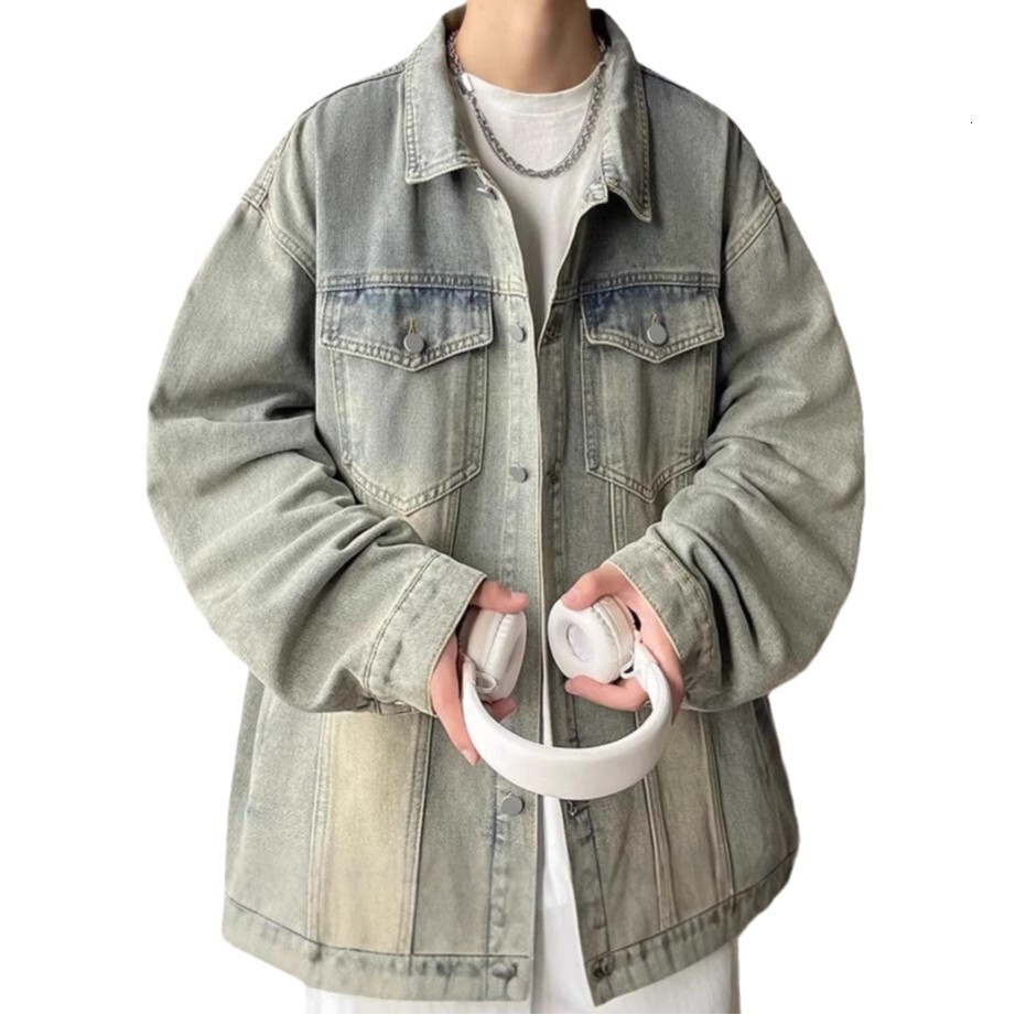 Men's Denim Jacket Spring Autumn Trendy American High Street Jacket Men's Turn-down Designer Jacket Collar Cool Loose Casual Coat Top