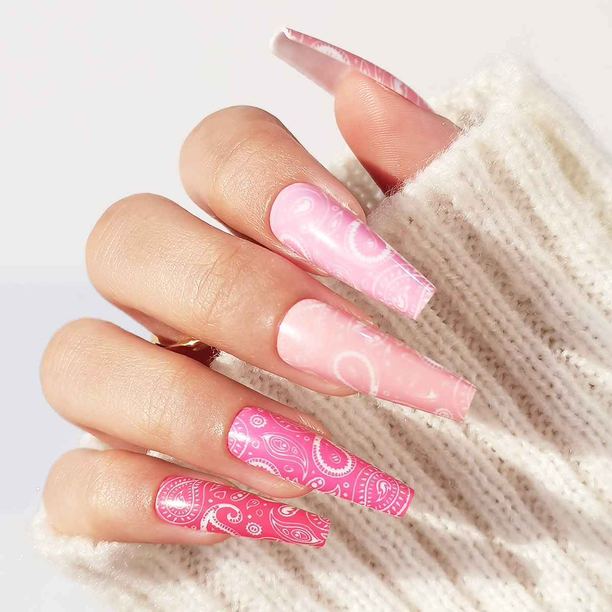 24pcs Long Coffin Shaped Nail Stickers with Sweet Pink White Floral Design - Perfect for Girls/Women Dated & Gifts Daily Wear Includes 1pc Jelly Gel A