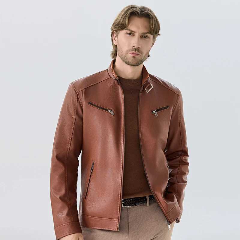 Mens Workwear Leather Jacket High Quality New Top Windproof Jacket Autumn Winter Korean Version Trendy Stand Collar JacketT251029