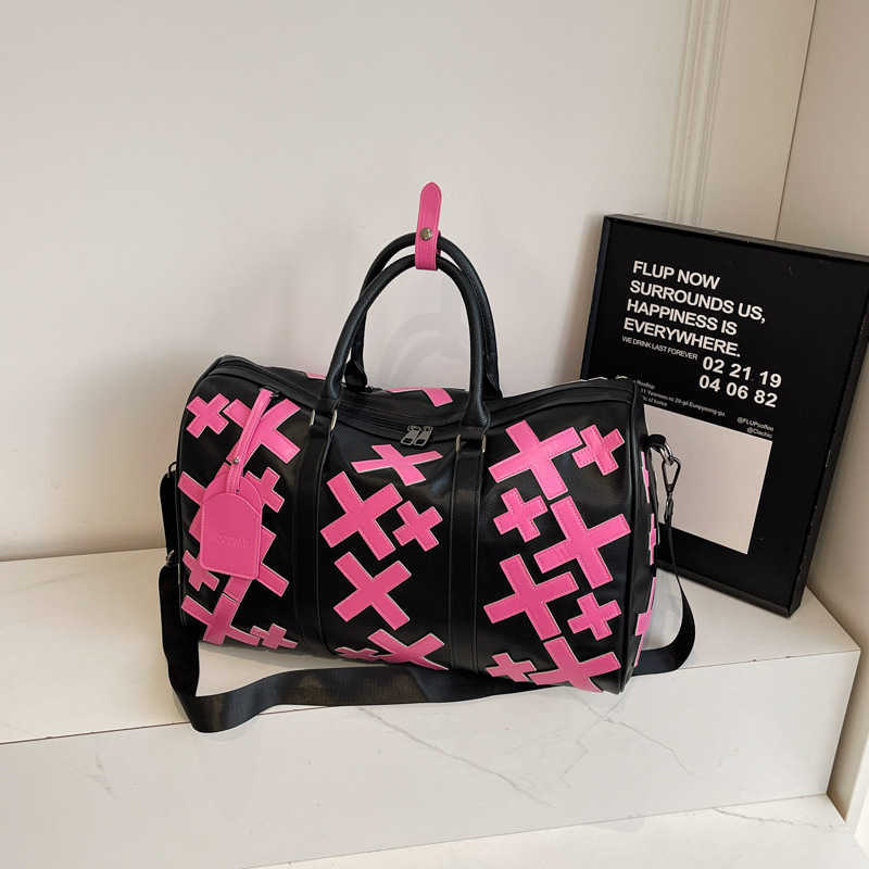 Fashionable PU embossed travel bag, women's handheld large capacity boarding bag, business travel sports, dry and wet separation storage, fitness