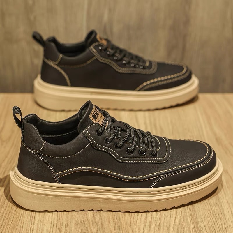 Free Shipping 2025 New Casual Shoes Men Solid color Pu Leather Sneakers with box
