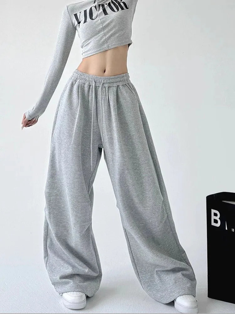 Y2K Loose Wide Leg Sweatpants Women Streetwear Baggy Oversize Gray Sports Pants Harajuku High Waist Drawstring Joggers Trousers 251029