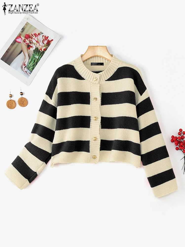 ZANZEA Fashion Women Sweaters Cardigans Long Sleeve Striped Jumpers Autumn Knitted 2025 Winter Casual Loose Knitwear Buttons TopT251028