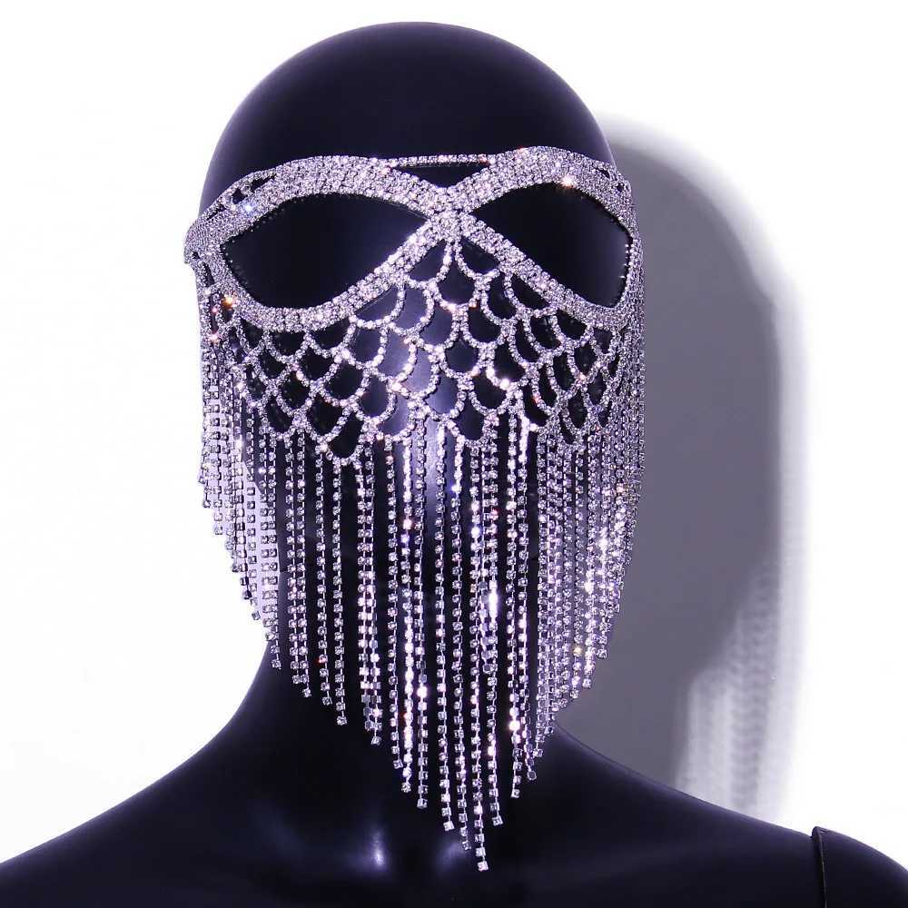Luxury Crystal Mask Full Face Masquerade Tassel Boho Rhinestone Face Jewelry Mask Chain Belly Dance Prom Rave Party Face DecorW251029