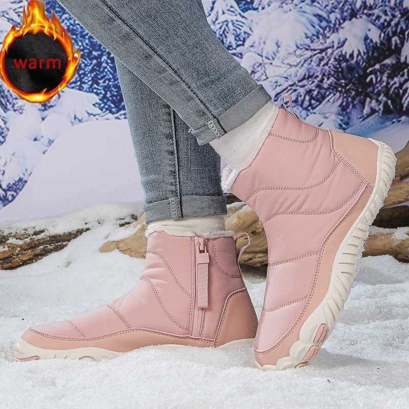 Women Men Barefoot Snow Boots Waterproof Warm Fur Shoes Non Slip Ankle Boots Comfort Zipper Cotton Boots Men Outdoor Work Shoes Z251029