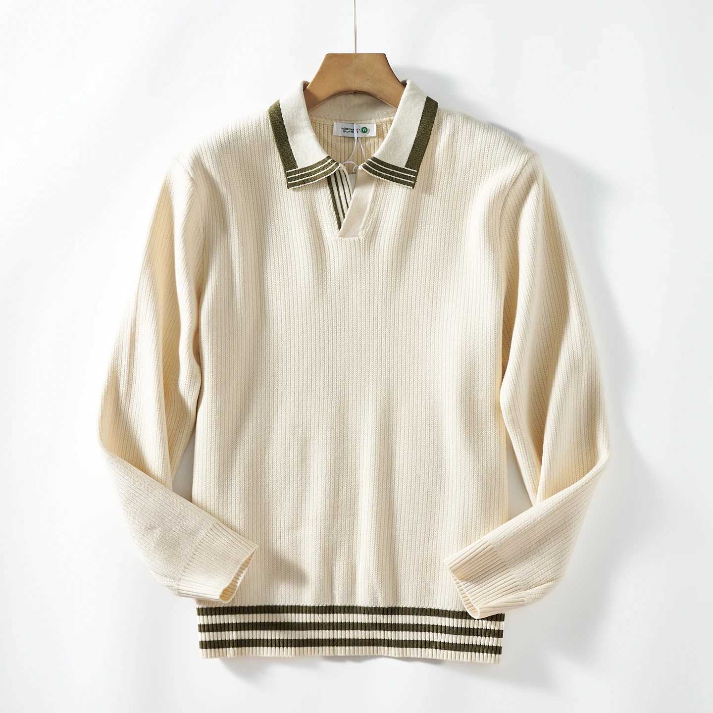 Autumn And Winter New British Vintage Seagull Collar Stripe Long Sleeve Sweater Mens Pullover Loose Fashion Casual Knitwear J251029