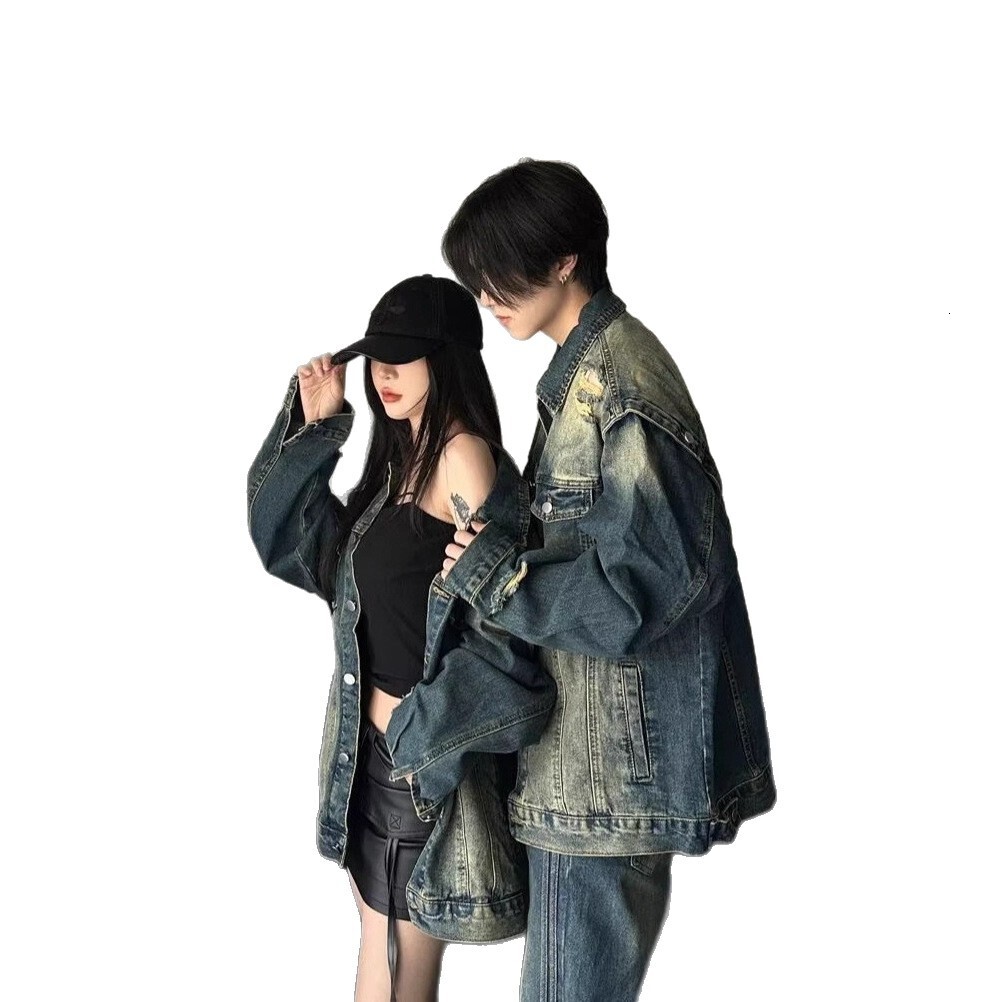 American Style Ripped Denim Jacket For Men And Women Spring And Autumn New Couple Jacket High Street Loose Trendy Brand Designer Jacket Casual Top