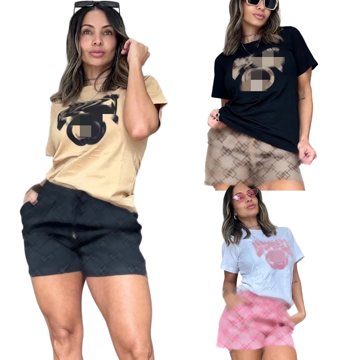 New Tracksuits Daily Outfits Women Casual T-shirt and Shorts Pants Two Piece Sets Free Ship