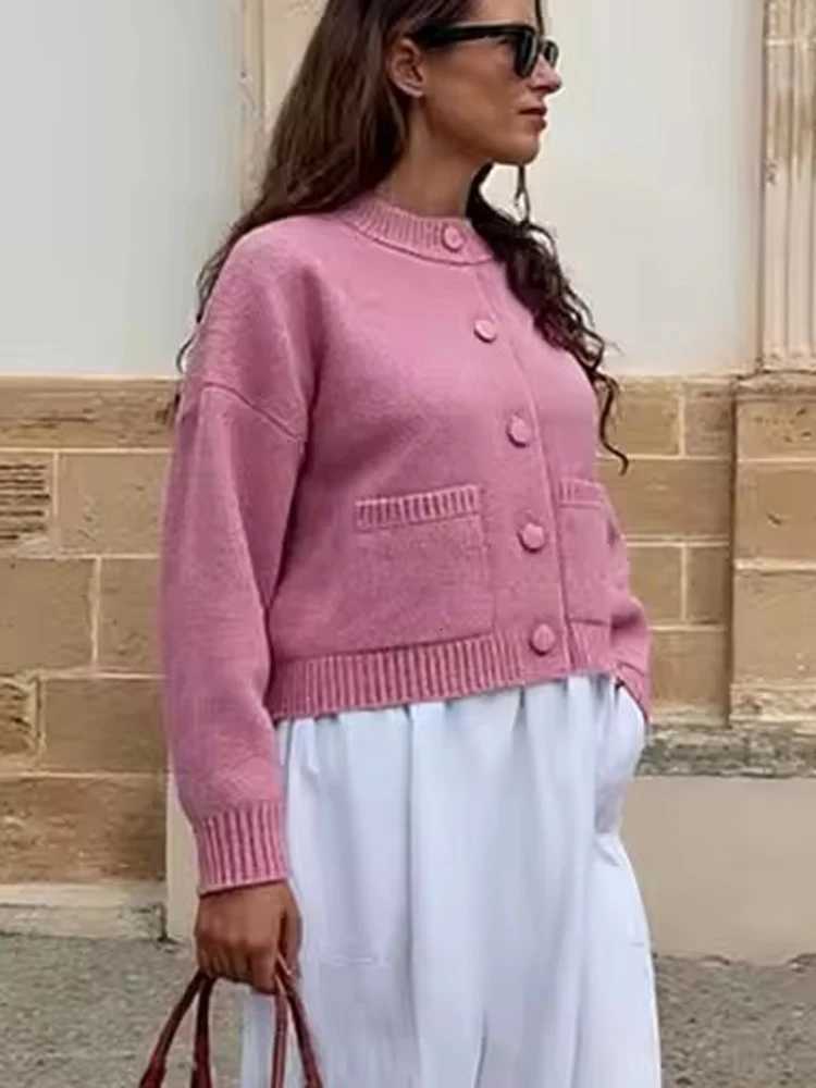 FSMG Casual Solid O Neck Single Breasted Cardigan For Women Elegant Full Sleeve Pocket Knitted Sweater Autumn Lady Chic KnitwearT251028