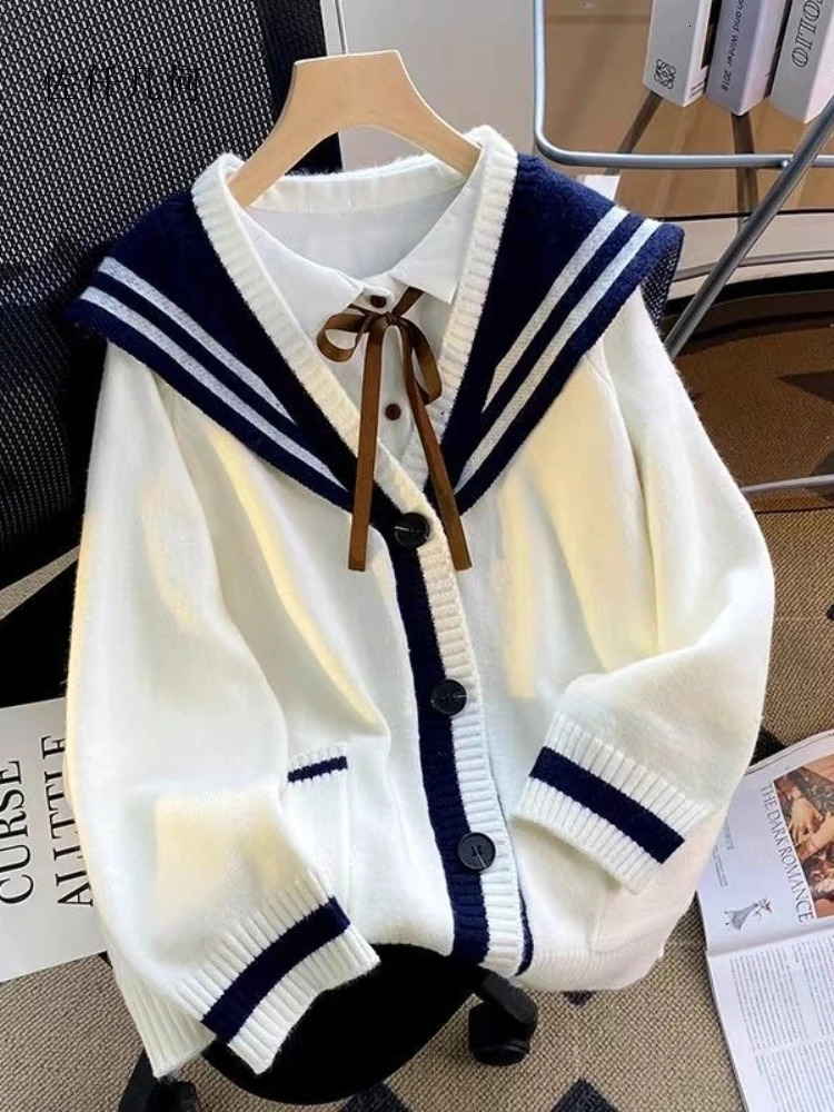 Sweet Sailor Collar Sweaters for Women Loose College Style Cardigan Woman 251029