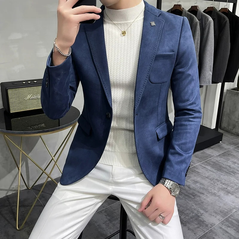 Mens Deerskin Fleece Jacket Suit Coat Blazer Business Leisure Slim Fit Fashion High Quality Single Button 251028