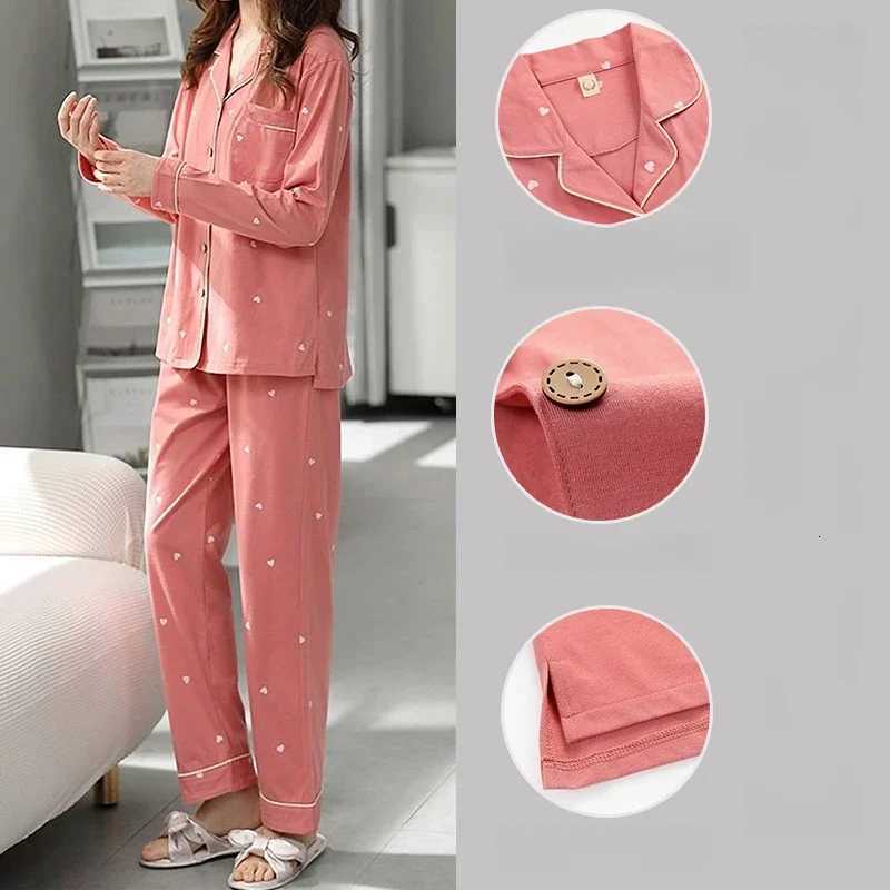 High Quality Large Size Women Cotton Pajamas Button down Tops and Trousers Set Sleepwear Homewear Printing Nightwear LoungewearT251029