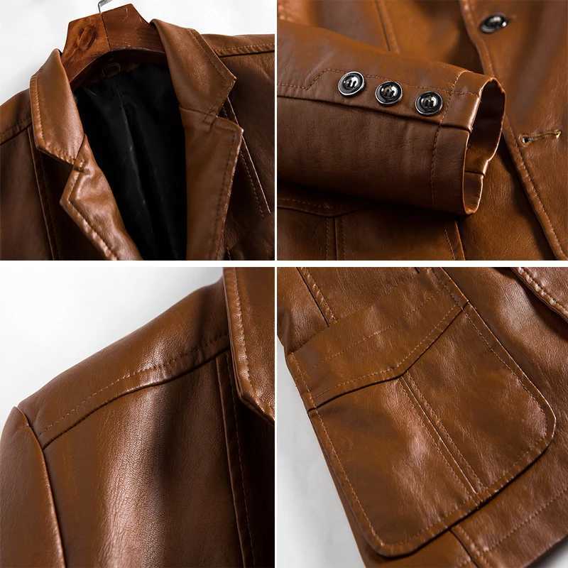 Autumn Mens Leather Jackets Fashion Men Retro Streetwear Biker Jacket Men Lapel Business Windbreaker PU Leather Coats ClothingT251029