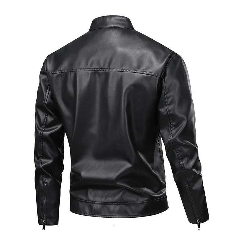 New Casual Breathable Men Tops Outdoors Fashion Stand Collar Solid Comfort Coat Autumn Winter Retro Windproof Leather Jacket MenT251029