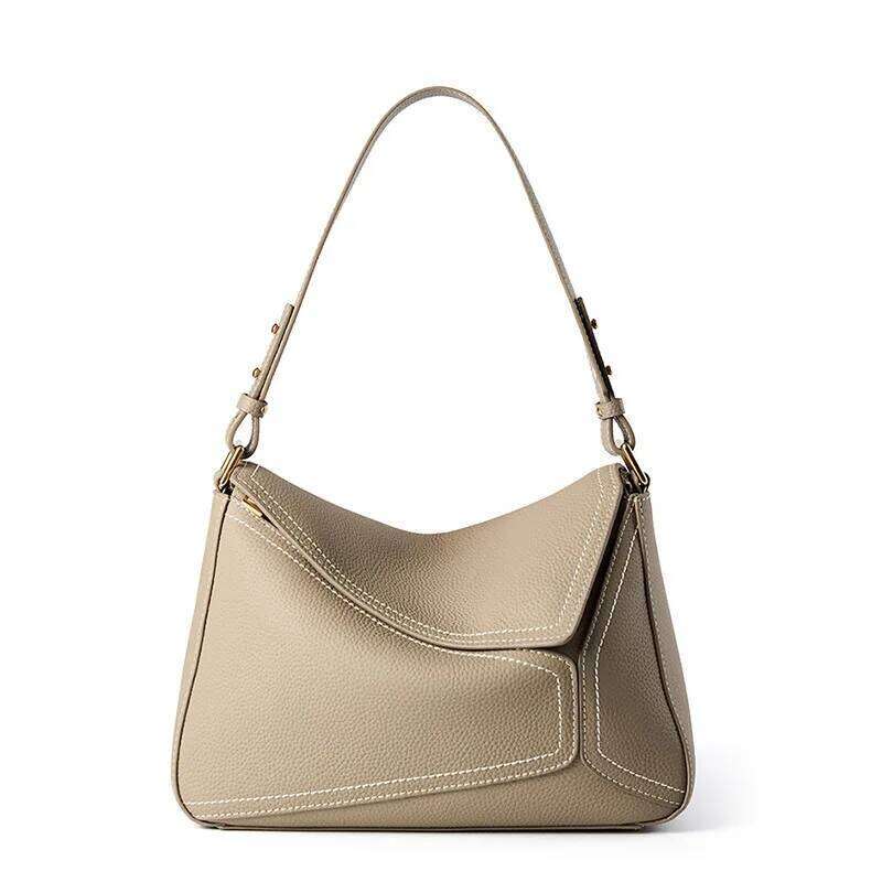 Fashion Genuine Leather Shoulder Women Casual Tote Underarm Commuter Bag Gray Handbag