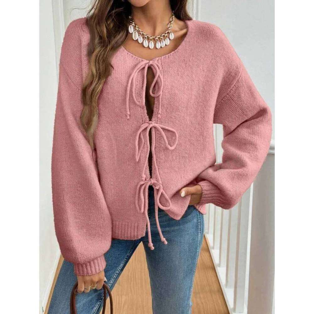 Miyouj Bandage Knitted Vest Long Sleeve Top Vests Women Sweater Solid Color Clothe Casual Tank Tops Button Clothing