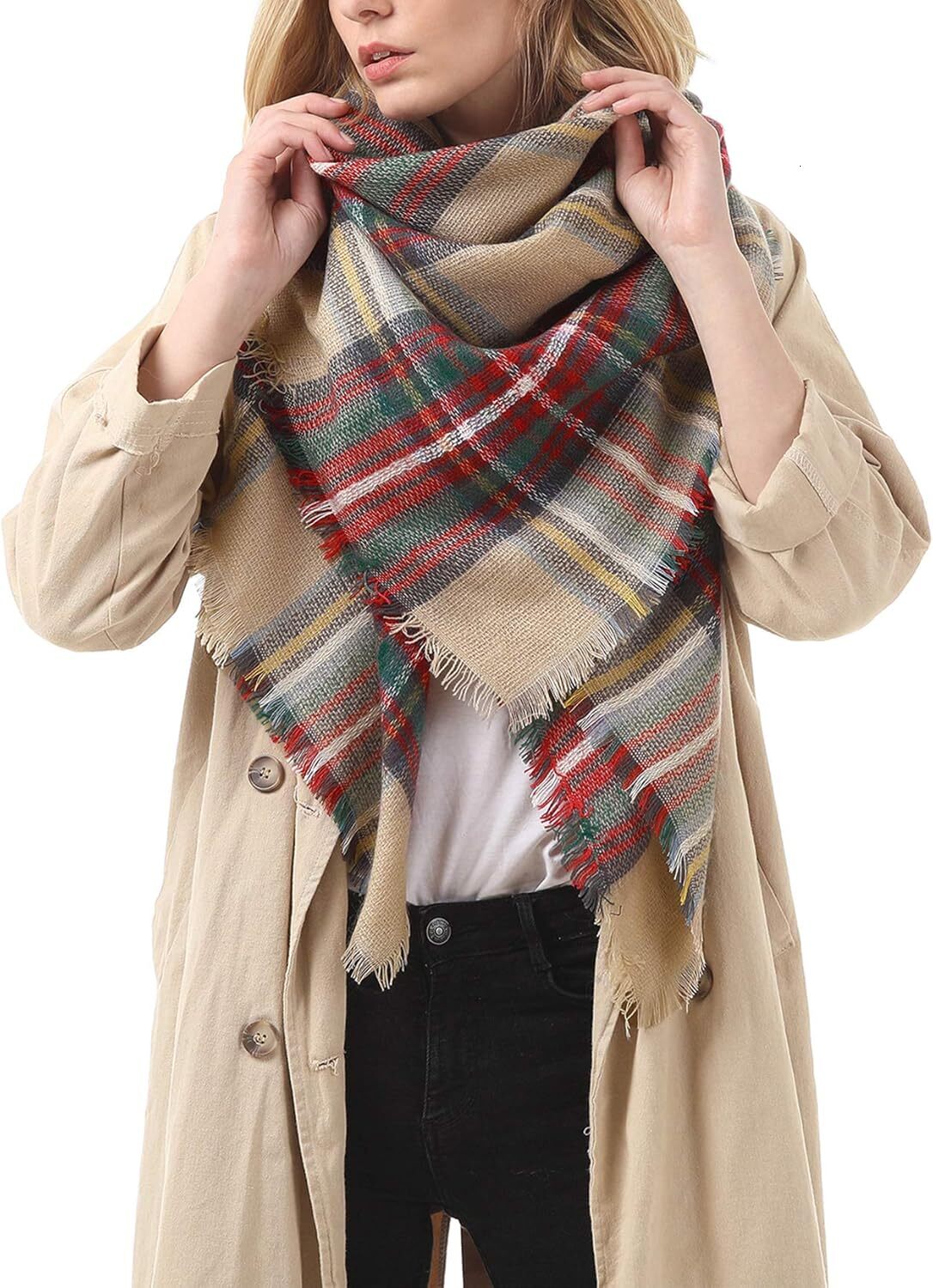 Custom Christmas Fall Winter Scarf Plaid Tassel Soft Warm Blanket Scarves Womens Shawl Wraps
