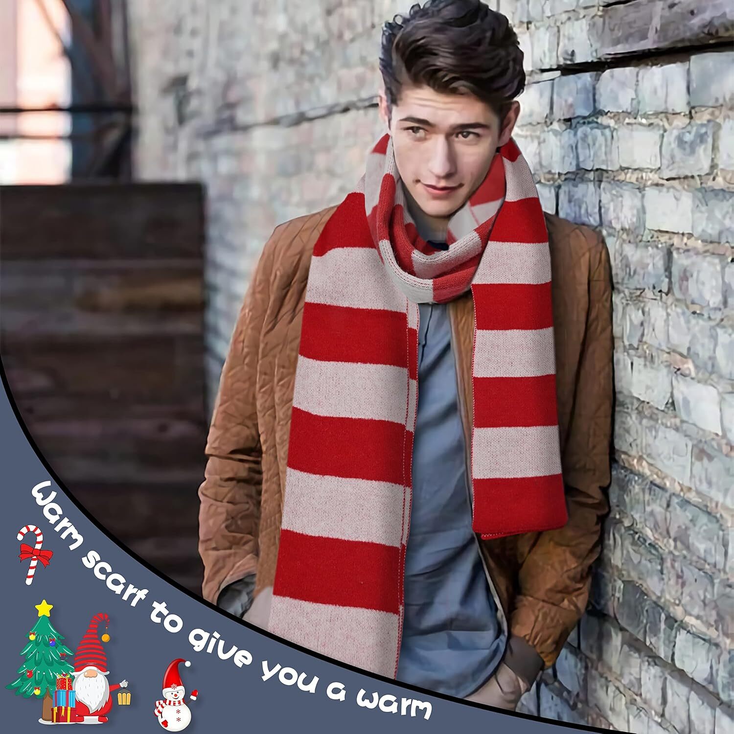 Custom Mens Winter Cashmere Feel Knit Scarf Christmas Classic Striped Scarves Long Fall Keep Warm Scarf Soft Shawl for Men Women