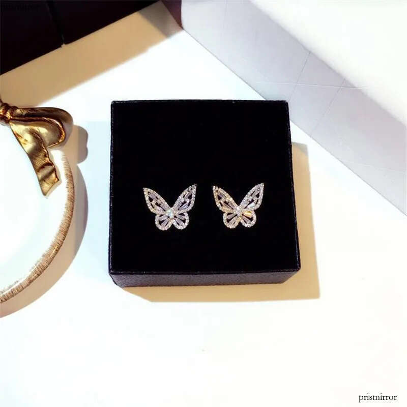 2021 New Women Fashion Jewelry Sterling Sier Princess Cut Sweet Cute White Topaz CZ Dia Ins Popular Wedding Butterfly Earring