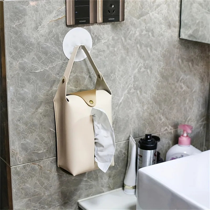 Car tissue box holder Leather car console armrest napkin box visor back tissue box with retaining strap 251029