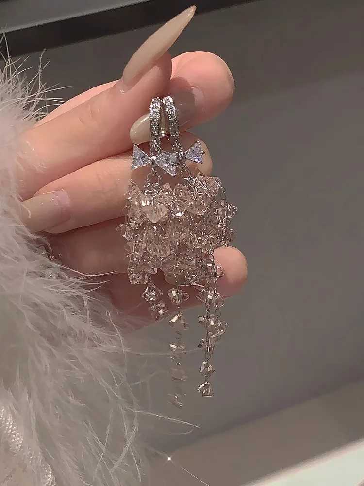 WLP Exquisite Sweet Pink Rhinestone Bow Tassel Drop Earrings for Women Vintage Korean Fashion Light Luxury Earring Party JewelryW251029