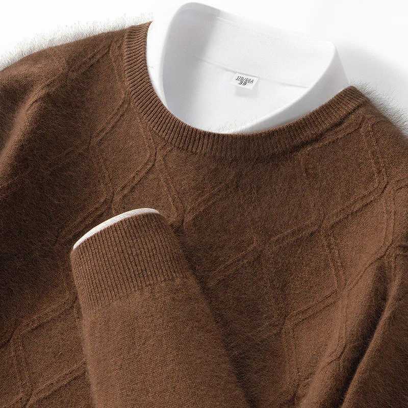 Mens 100 Pure Cashmere Pullover Sweater AutumnWinter Thickened Warm Geometric Knitted Loose round Neck Casual Jumper J251029