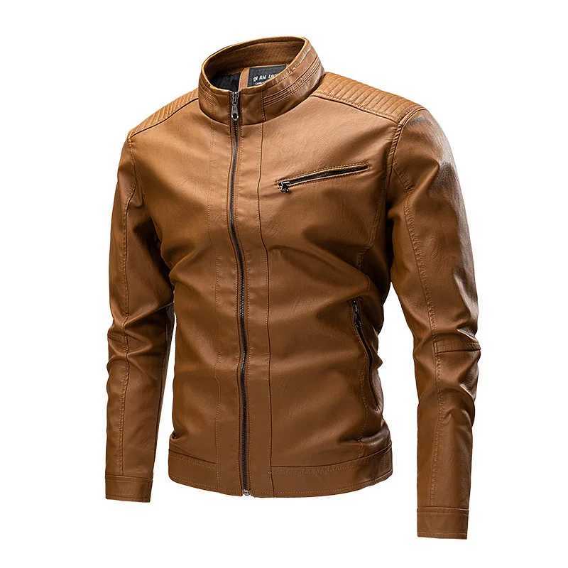 2025 Man Leather Jacket Autumn Winter Stand Collar Long Sleeve Pocket Men Coat Motorcycle Punk Street Trend Male OuterwearT251029