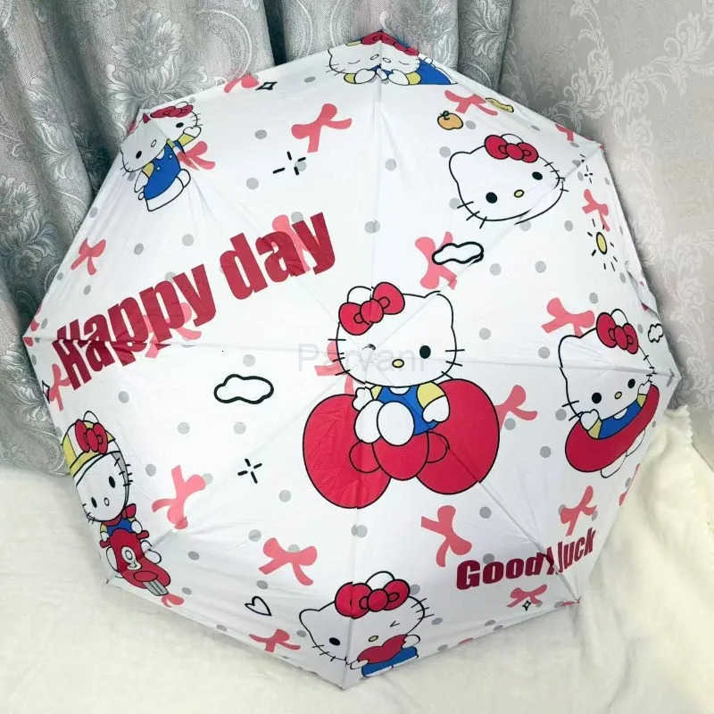Sanrio Sanrio Hello Kitty Automatic Umbrella Creative Highvalue Cute Printed Thickened Strong Black Rubber Sunscreen Sunshade Umbrella L251029