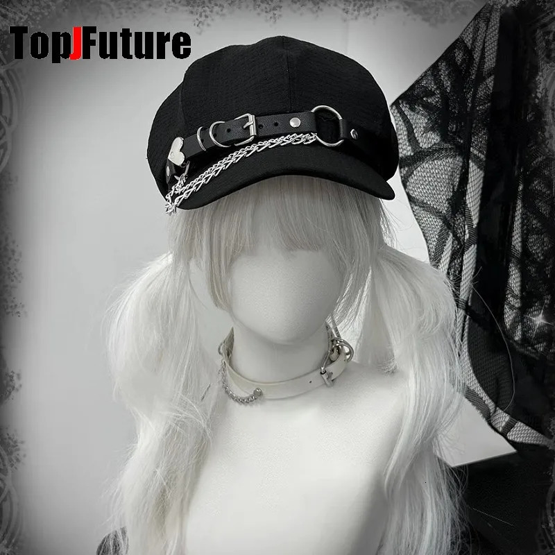 Womens Mens Harajuku Gothic Lolita Beret Hat Y2k Girls Punk Grunge Chic Streetwear Accessories Caps sboy Cap 251029